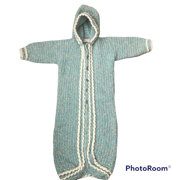Handmade Baby Bunting Sleep Sack Bag Cozy Green Speckled Knit Sweater Un… - Picture 1 of 5